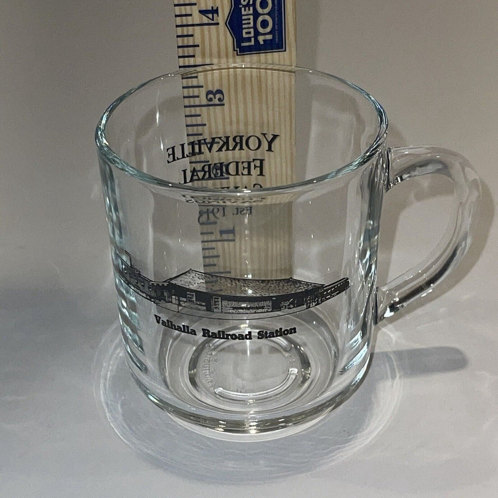 Valhalla‎ Railroad Station Yorkville Federal Savings Bank Clear Glass Mug EUC - Picture 9 of 9